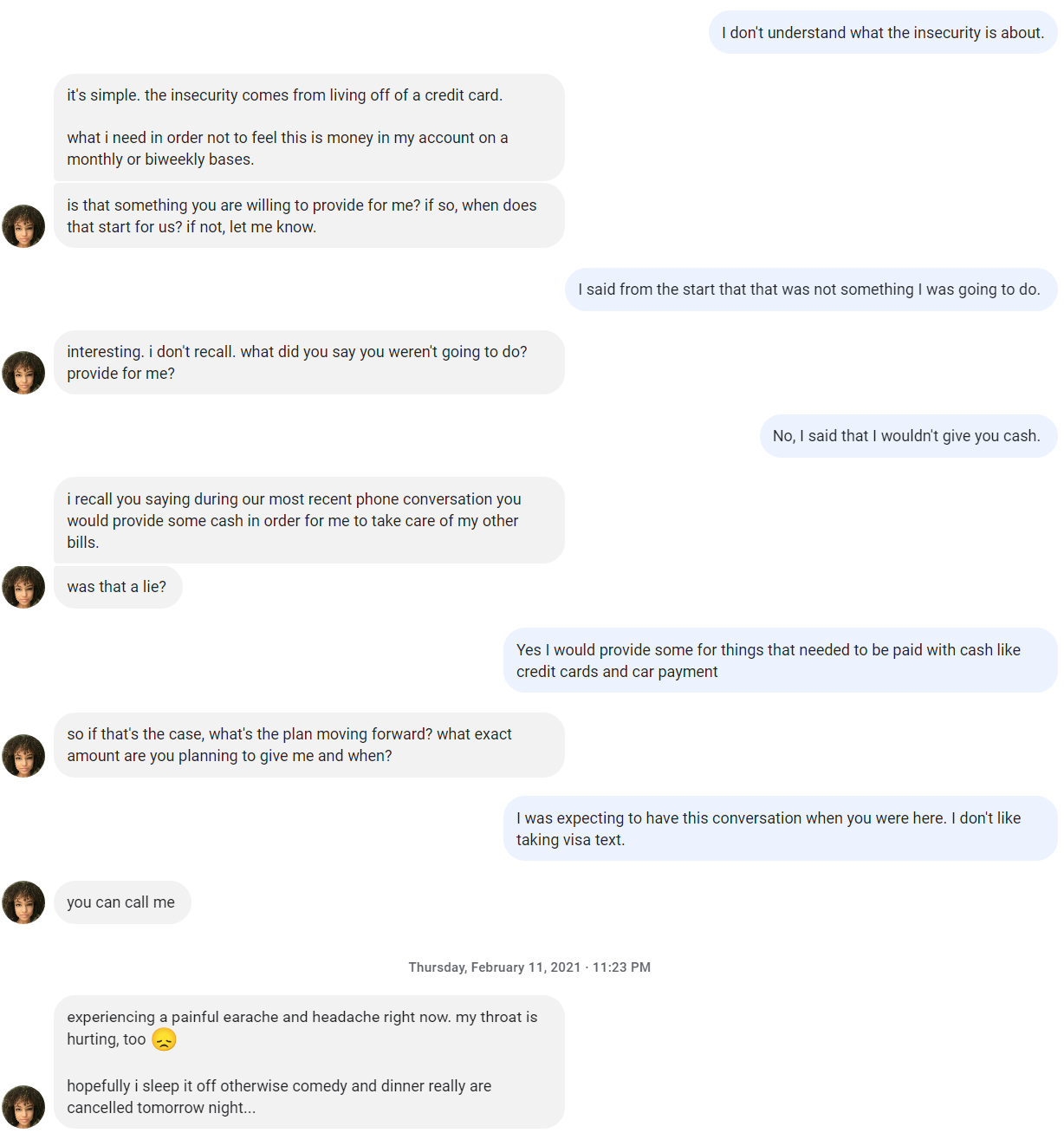 Akisha Petties text messages February 11th 2021